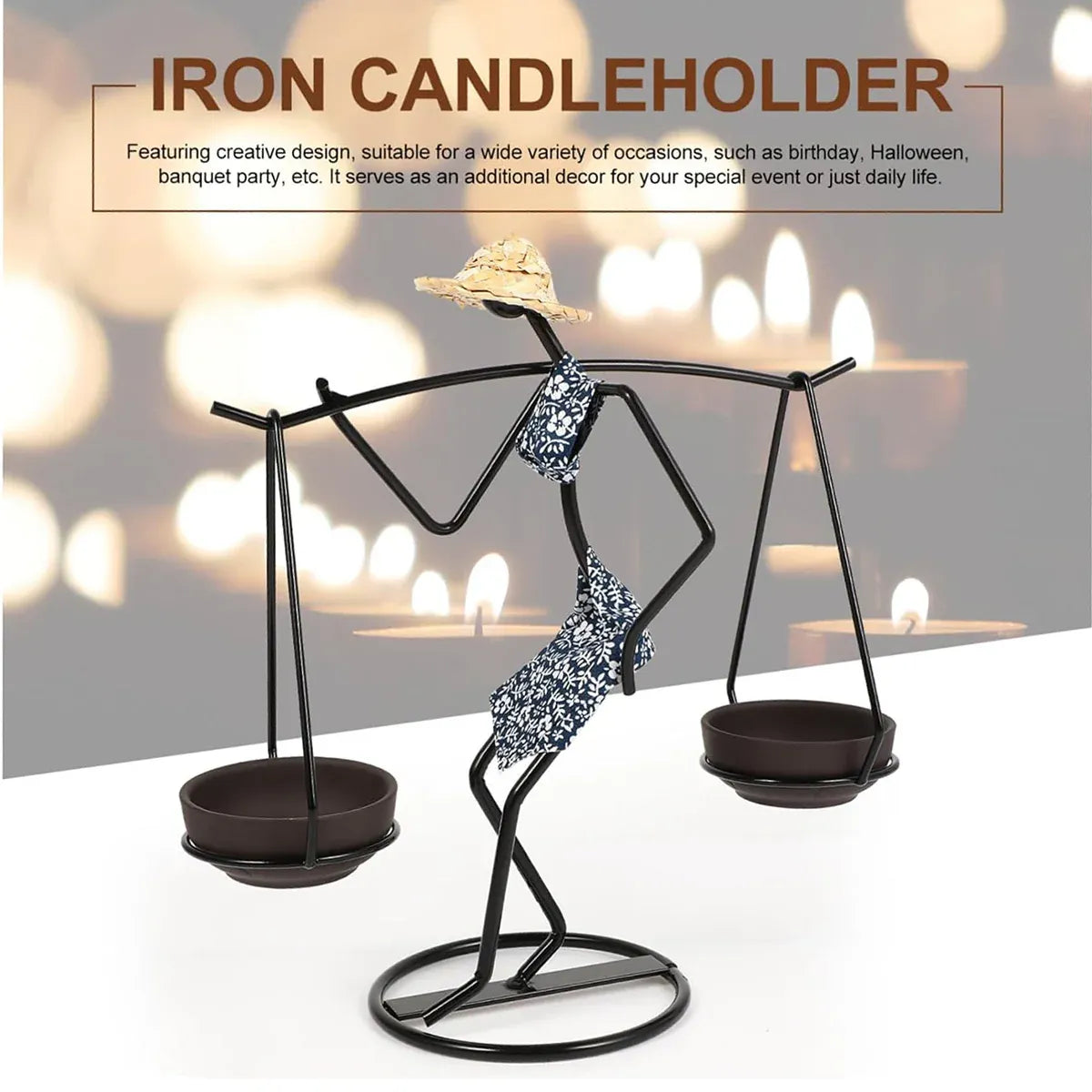 Candle Holder Stand Metal Candlestick Restaurant Table Centrepiece Display Decor - Serving Tray Set