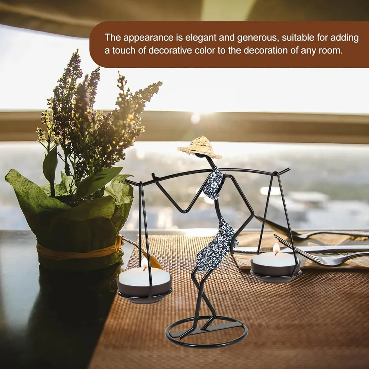 Candle Holder Stand Metal Candlestick Restaurant Table Centrepiece Display Decor - Carrying Tray