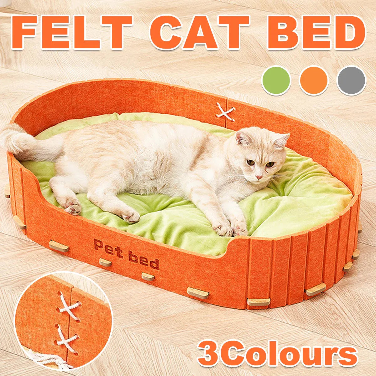 Pet Sleeping Bed Felt Cat Nest Warm Dog Bed Soft Indoor Cushion Removable Design - Green