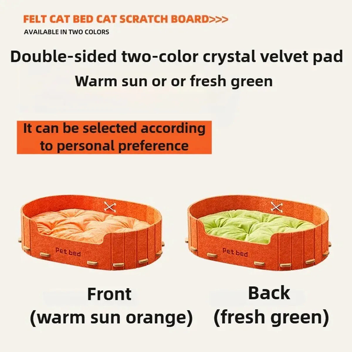 Pet Sleeping Bed Felt Cat Nest Warm Dog Bed Soft Indoor Cushion Removable Design - Orange
