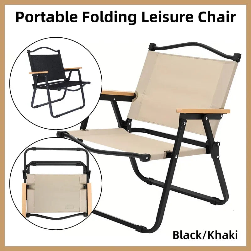 Portable Outdoor Folding Chair Light Aluminum Alloy Stool for Camping Picnic - Khaki