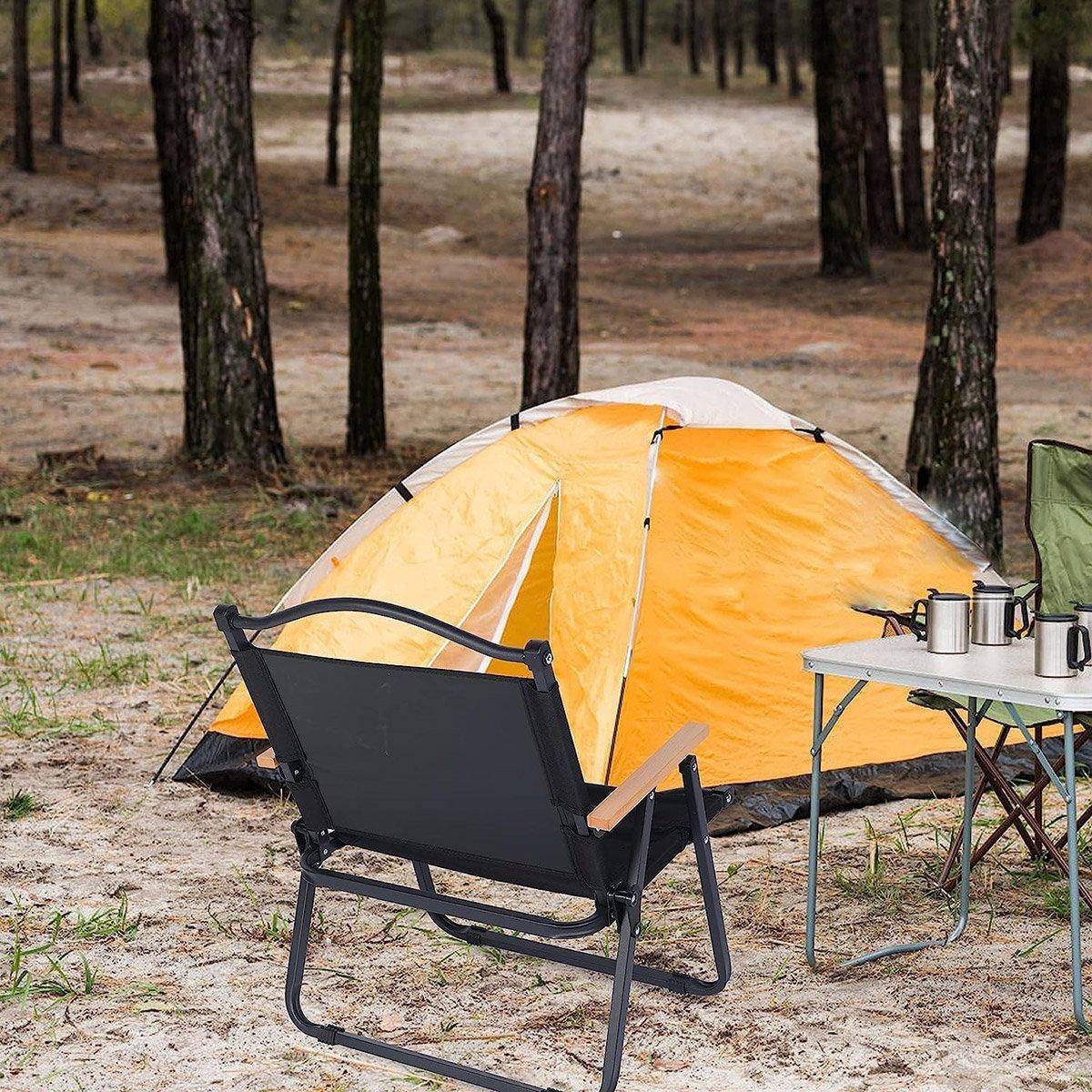 Portable Outdoor Folding Chair Light Aluminum Alloy Stool for Camping Picnic - Khaki