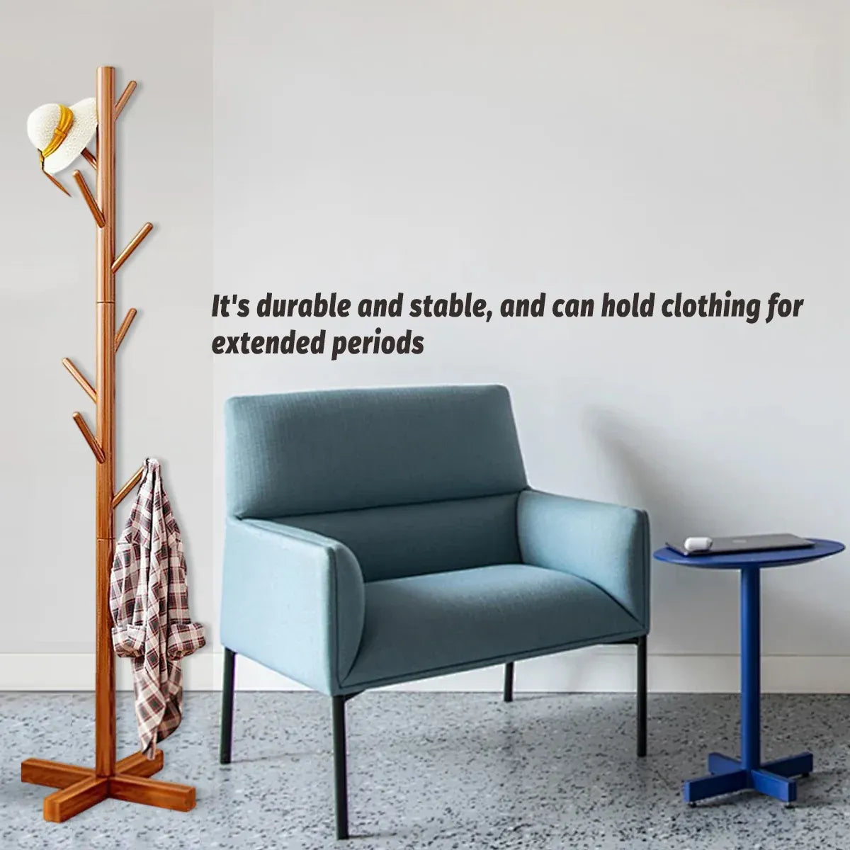 Freestanding Wooden Coat Rack Clothes Hanger with 8 Hooks for Entryway Bedroom