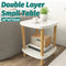 Small 2-Tier Coffee Table, White Top & Wood Legs, 40cm Square Sofa Side Table