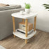 Small 2-Tier Coffee Table, White Top & Wood Legs, 40cm Square Sofa Side Table