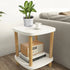 Small 2-Tier Coffee Table, White Top & Wood Legs, 40cm Square Sofa Side Table