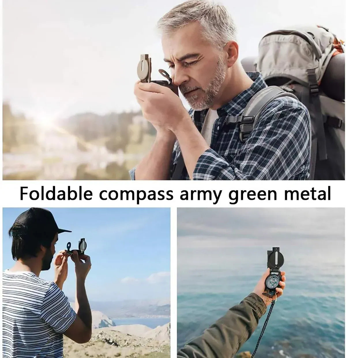Army Green Outdoor Compass with Magnifying Lens Metal Hiking Navigation Tool