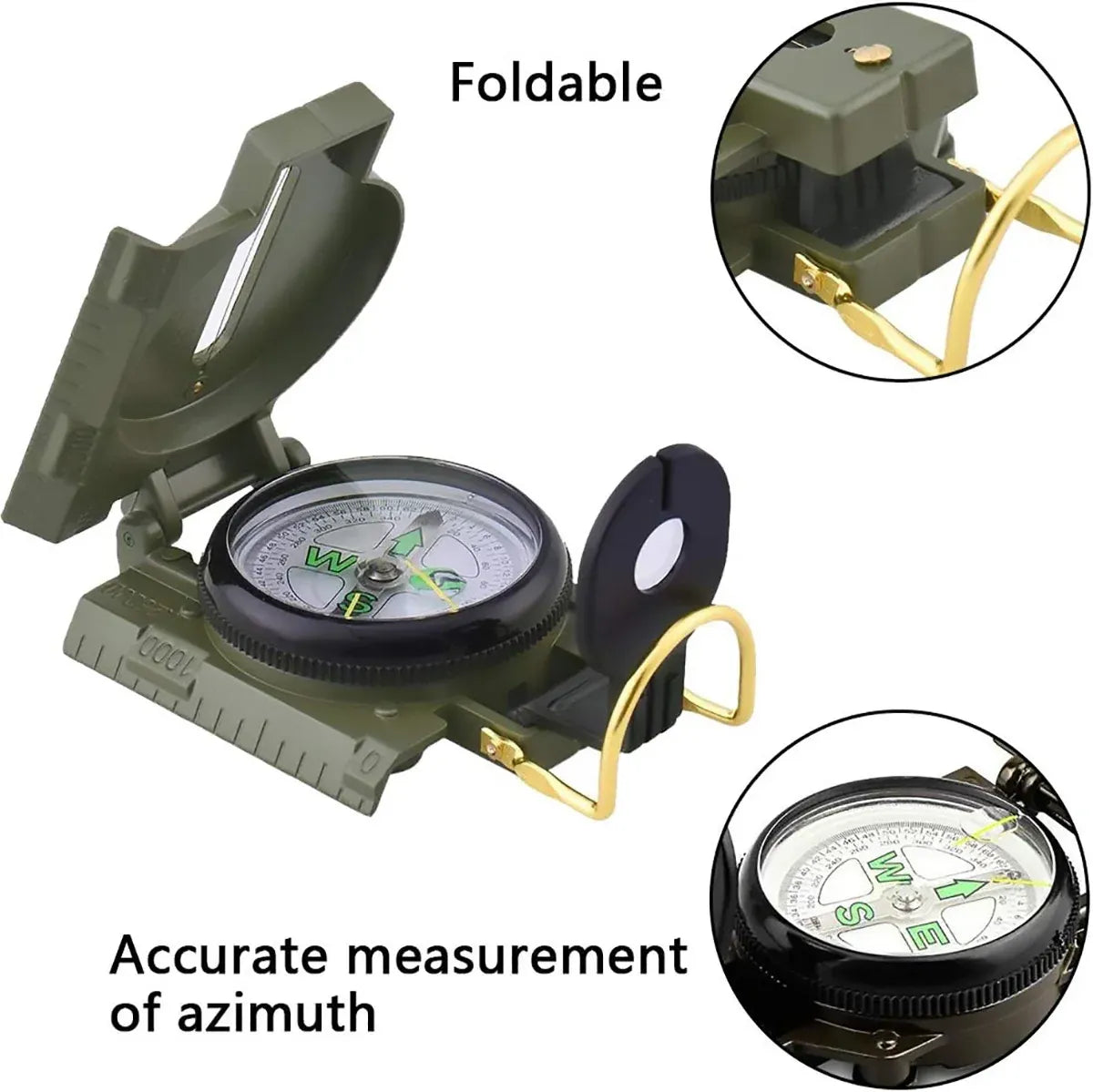 Army Green Outdoor Compass with Magnifying Lens Metal Hiking Navigation Tool