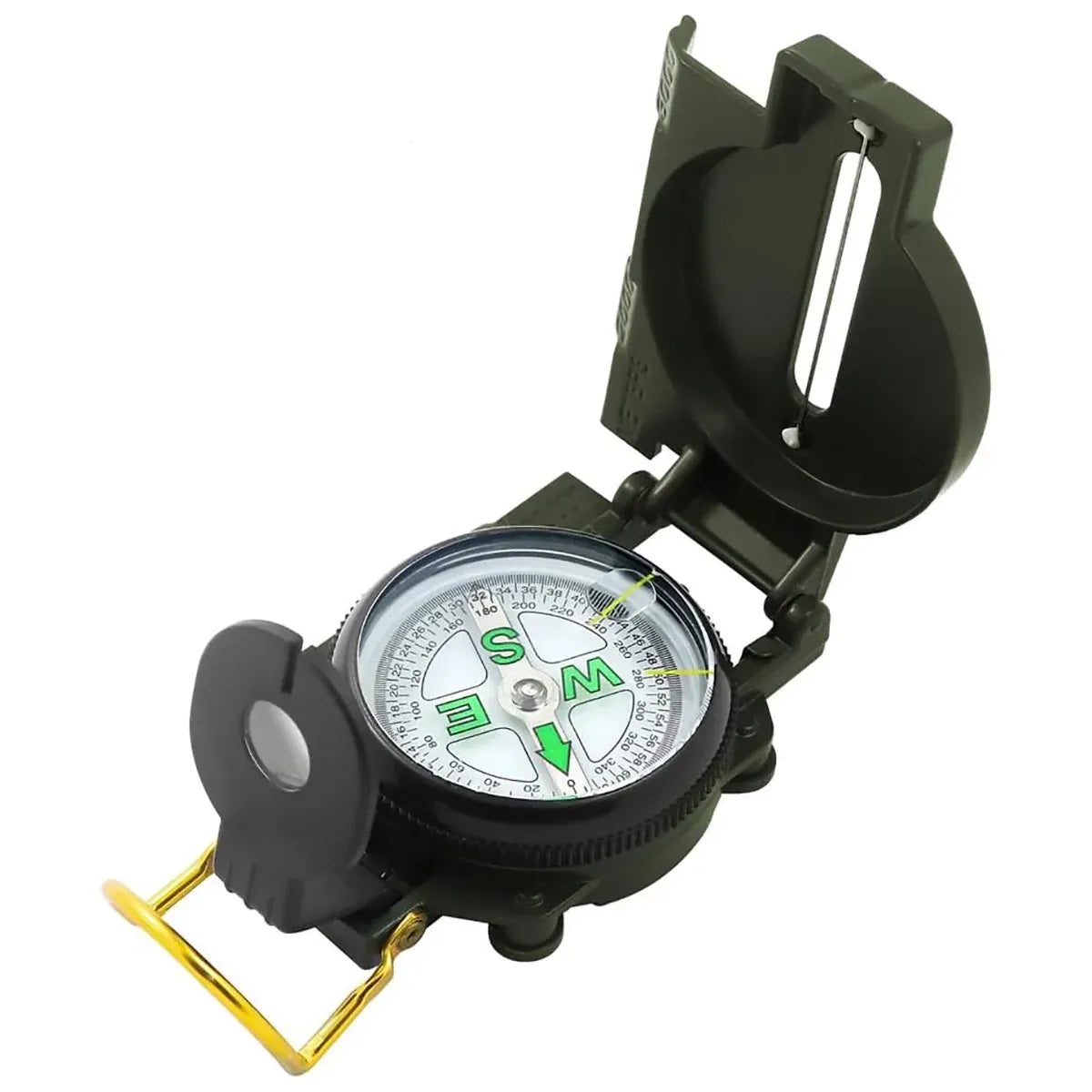Army Green Outdoor Compass with Magnifying Lens Metal Hiking Navigation Tool