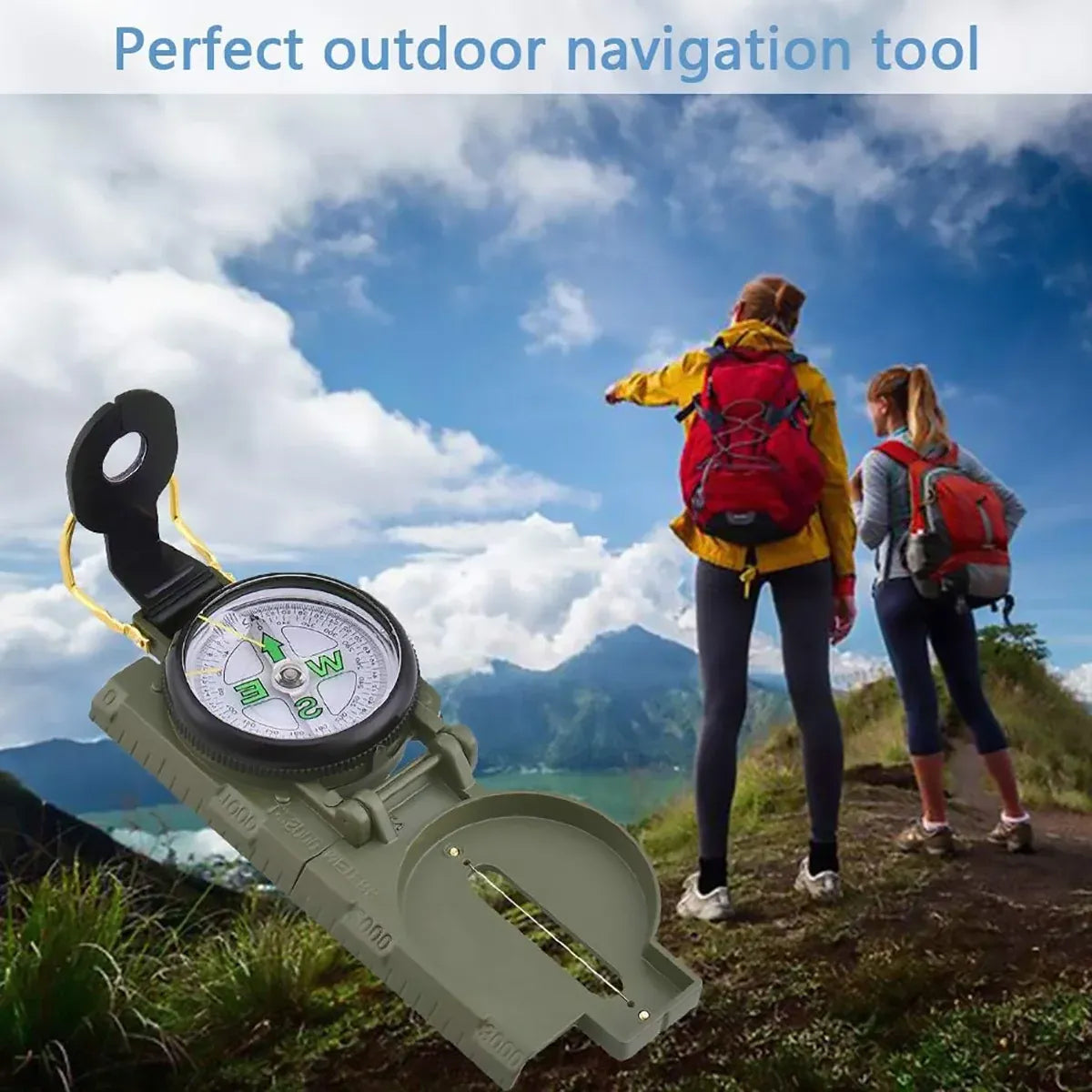 Army Green Outdoor Compass with Magnifying Lens Metal Hiking Navigation Tool