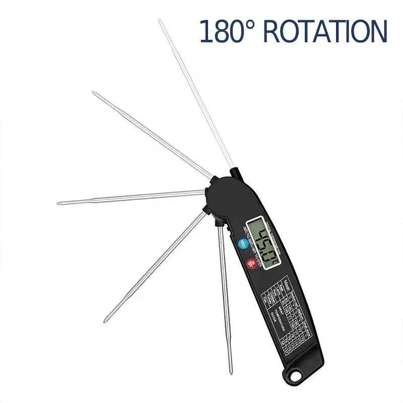 Foldable Digital Thermometer Probe Temperature Kitchen Cooking Food Bbq Meat Jam - Black