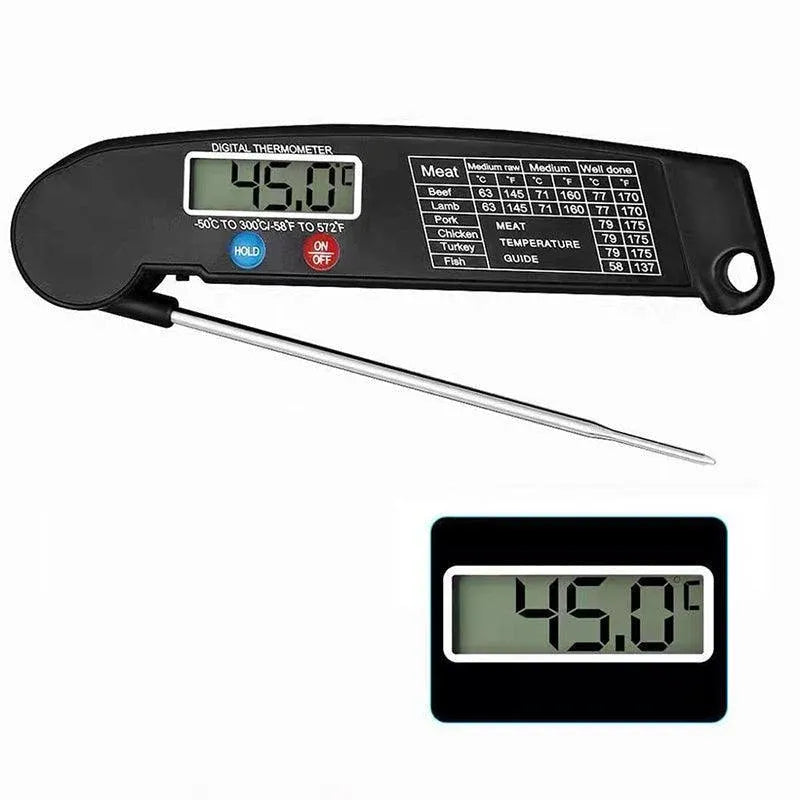 Foldable Digital Thermometer Probe Temperature Kitchen Cooking Food Bbq Meat Jam - Black