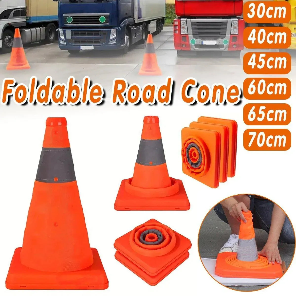 Folding Road Warning Reflective Barrier Cone Emergency Traffic Expansion Safety - 45cm