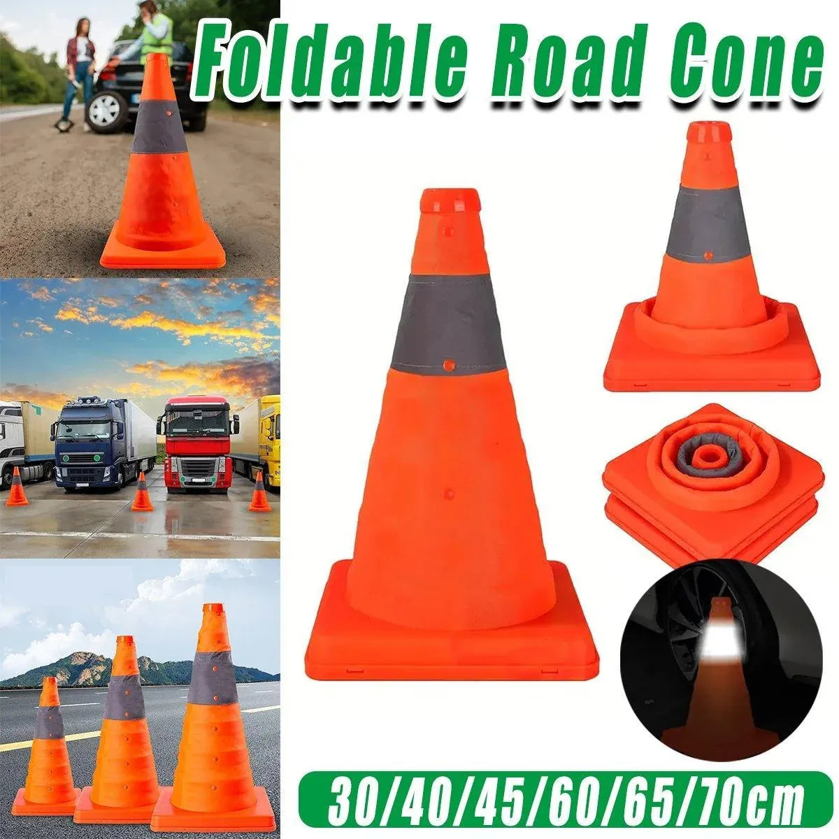 Folding Road Warning Reflective Barrier Cone Emergency Traffic Expansion Safety - 45cm