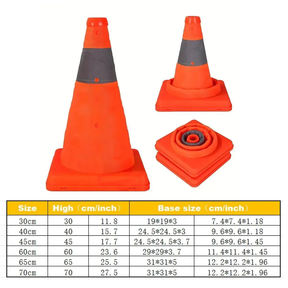 Folding Road Warning Reflective Barrier Cone Emergency Traffic Expansion Safety - 65cm