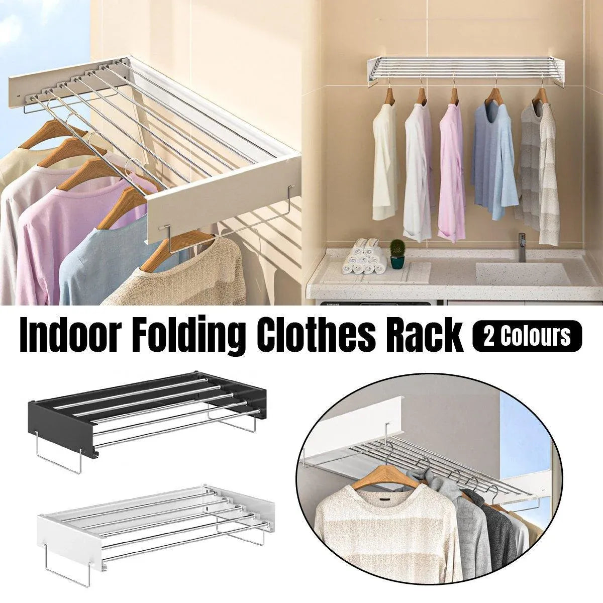 Foldable Wall Hanging Clothes Drying Rack Invisible Balcony Towel Laundry Rack - Black