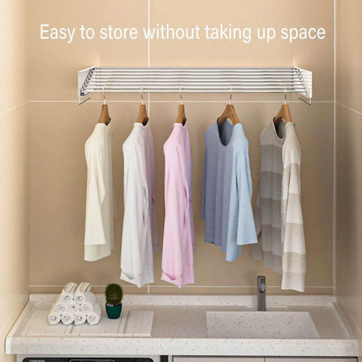 Foldable Wall Hanging Clothes Drying Rack Invisible Balcony Towel Laundry Rack - Black