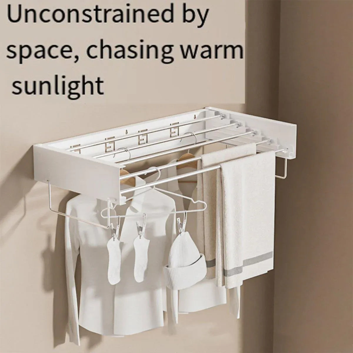 Foldable Wall Hanging Clothes Drying Rack Invisible Balcony Towel Laundry Rack - Black