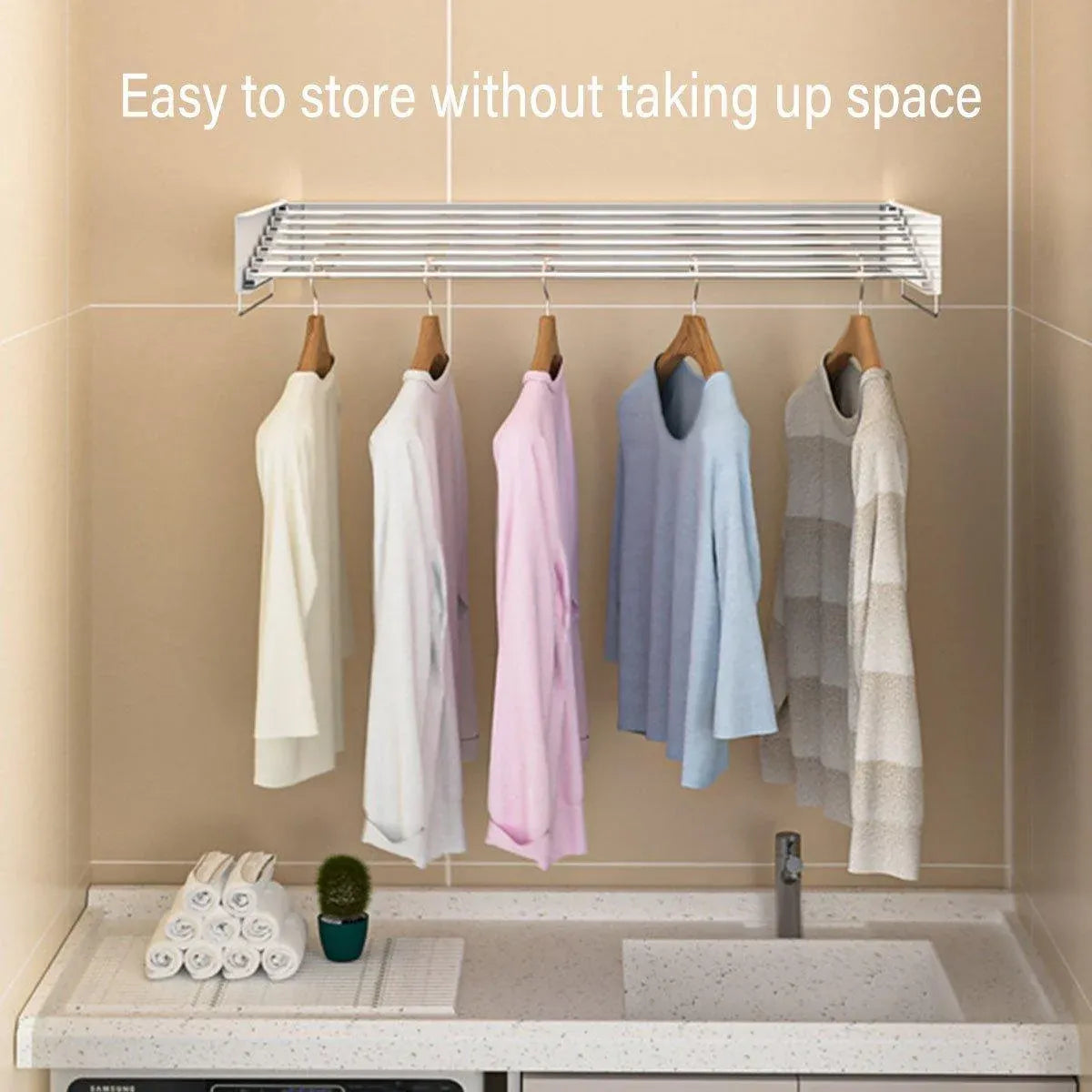 Foldable Wall Hanging Clothes Drying Rack Invisible Balcony Towel Laundry Rack - Black