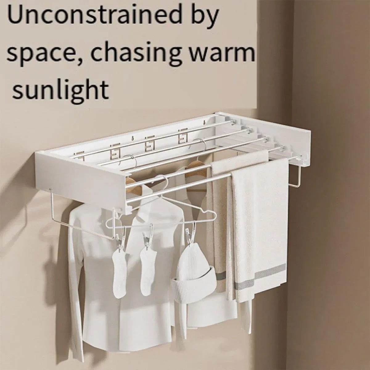 Foldable Wall Hanging Clothes Drying Rack Invisible Balcony Towel Laundry Rack - Black