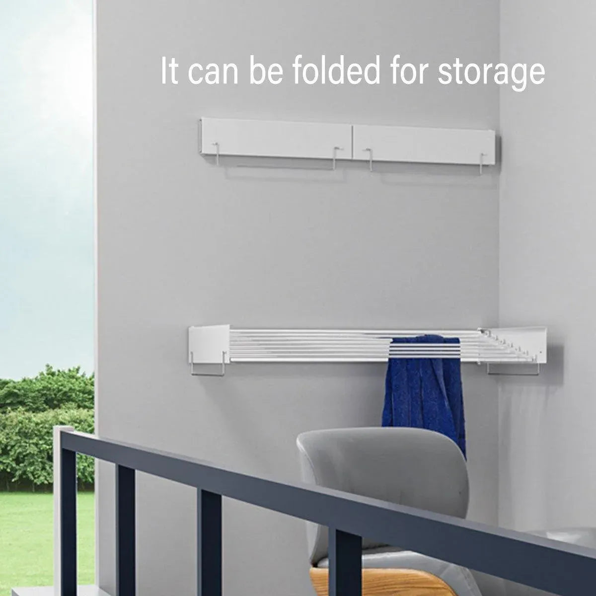 Foldable Wall Hanging Clothes Drying Rack Invisible Balcony Towel Laundry Rack - Black