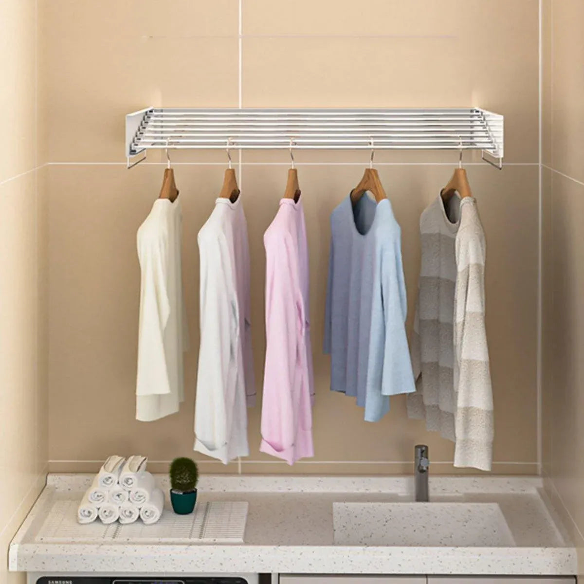Foldable Wall Hanging Clothes Drying Rack Invisible Balcony Towel Laundry Rack - Black