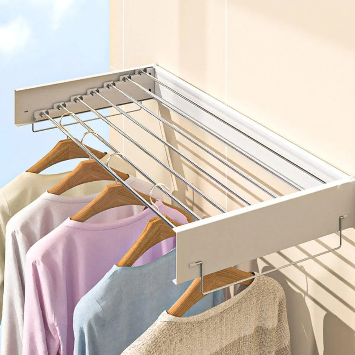 Foldable Wall Hanging Clothes Drying Rack Invisible Balcony Towel Laundry Rack - Black