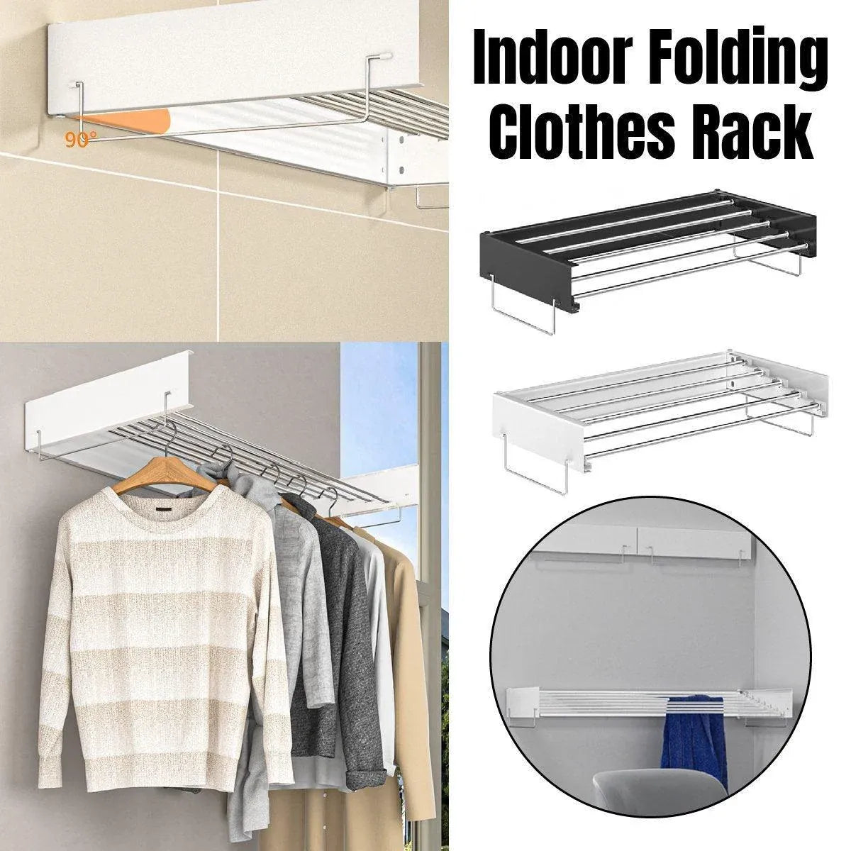Foldable Wall Hanging Clothes Drying Rack Invisible Balcony Towel Laundry Rack - Black