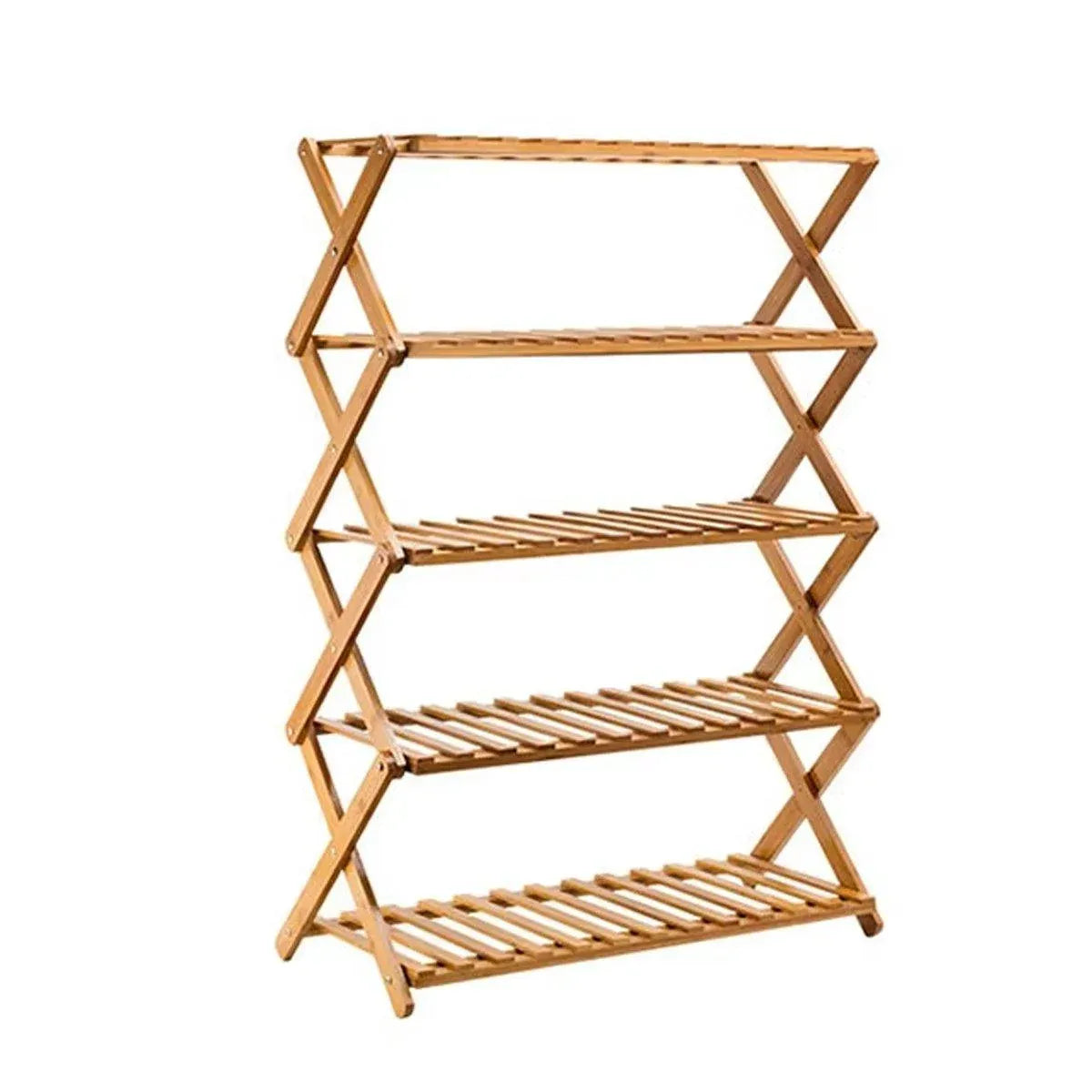 6 Tier Folding Bamboo Shoe Rack 68cm Space Saving Shoe Storage Organiser Shelf