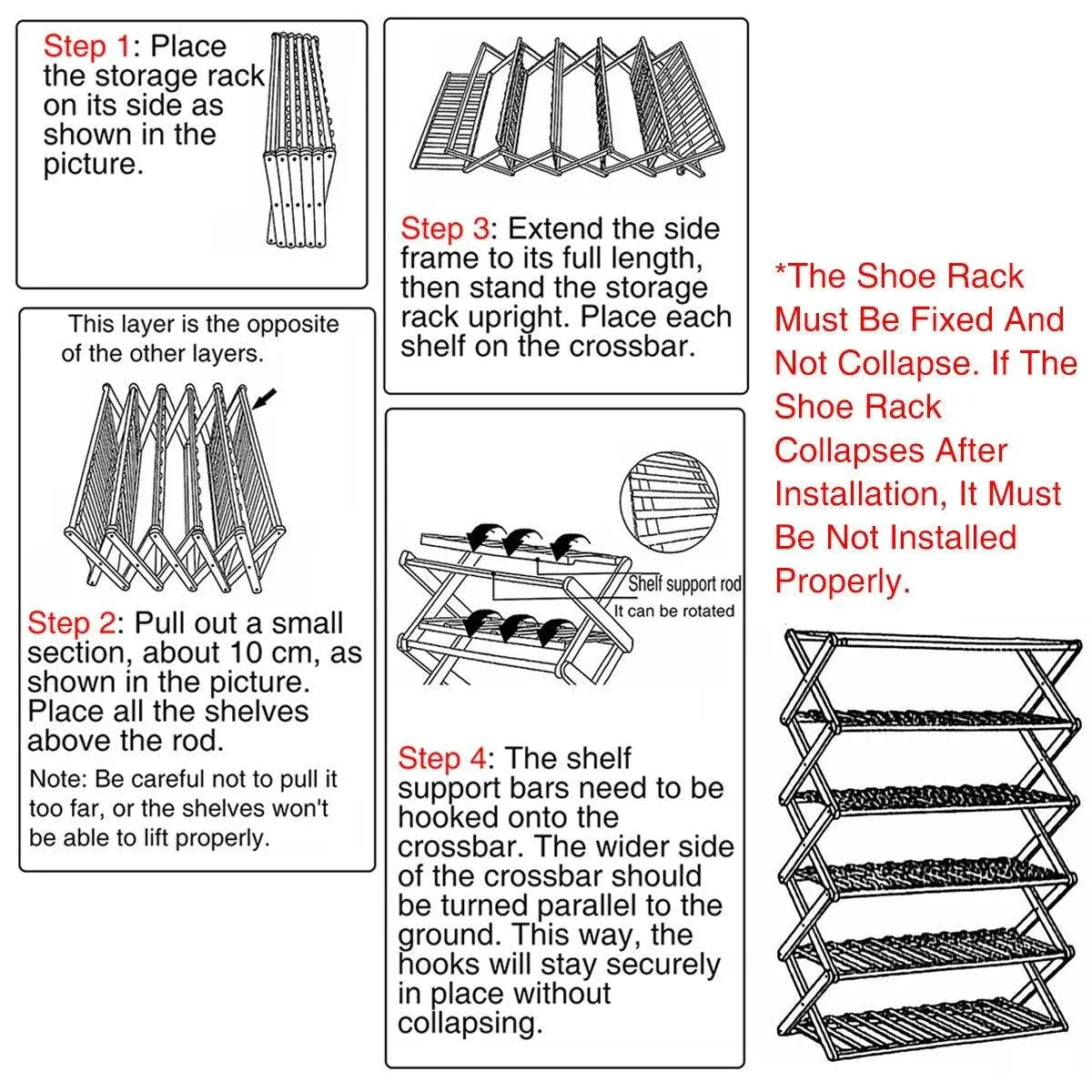 6 Tier Folding Bamboo Shoe Rack 68cm Space Saving Shoe Storage Organiser Shelf