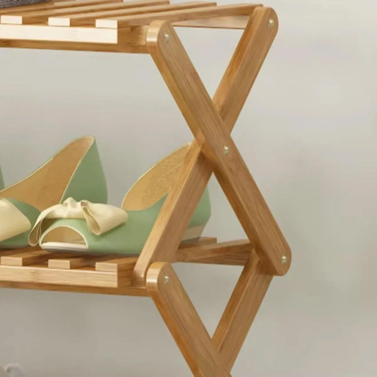 6 Tier Folding Bamboo Shoe Rack 68cm Space Saving Shoe Storage Organiser Shelf
