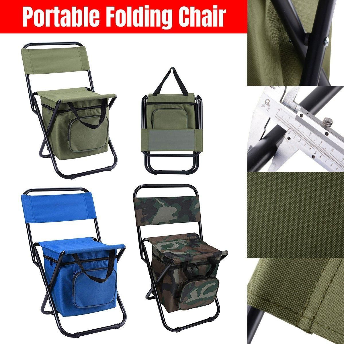 Folding Camping Chair with Storage Bag Lightweight Portable Outdoor Fishing Stool - Green