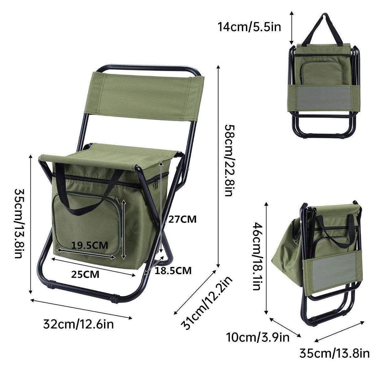 Folding Camping Chair with Storage Bag Lightweight Portable Outdoor Fishing Stool - Green