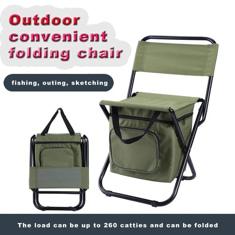 Folding Camping Chair with Storage Bag Lightweight Portable Outdoor Fishing Stool - Green