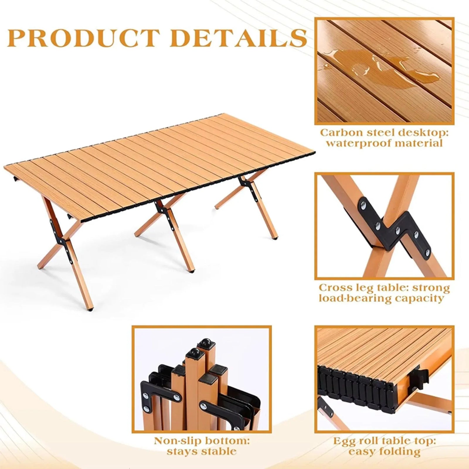 Folding Table Portable Picnic Camping Table Egg Roll Multi Function Outdoor