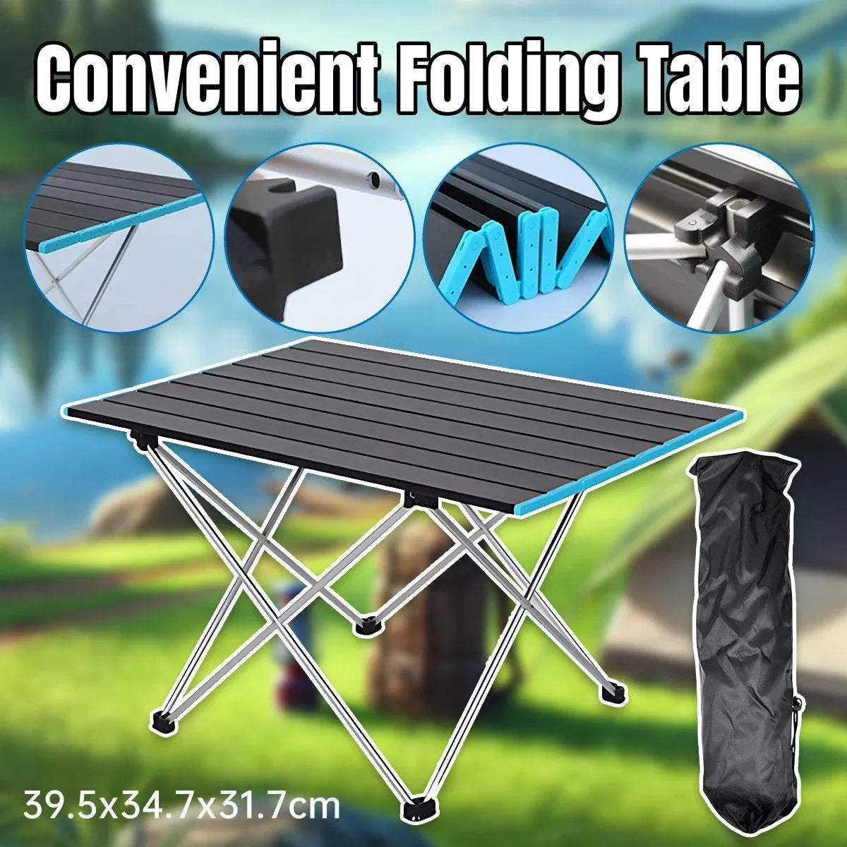 Portable Black Aluminium Folding Camping Table with Carry Bag Picnic BBQ Beach