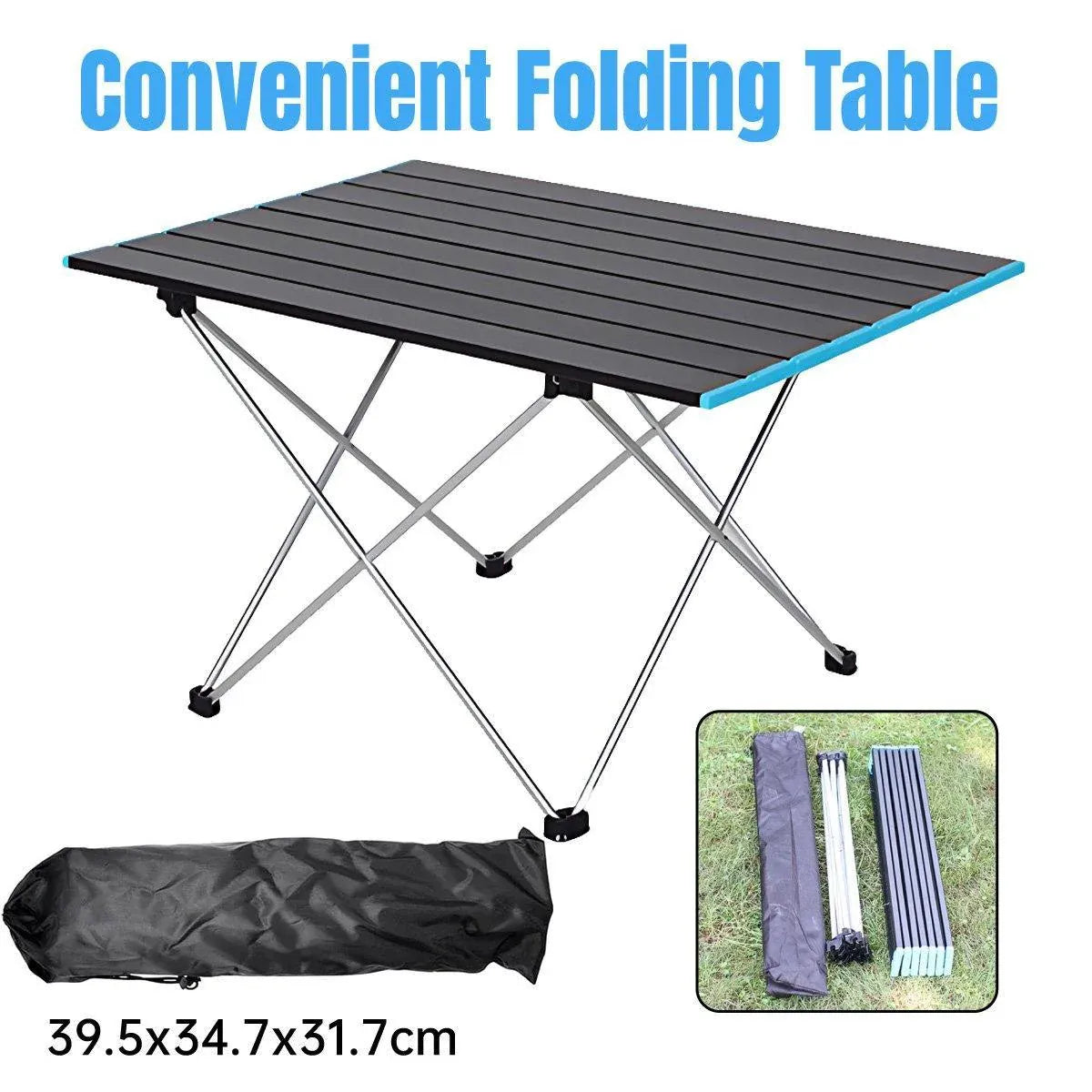 Portable Black Aluminium Folding Camping Table with Carry Bag Picnic BBQ Beach