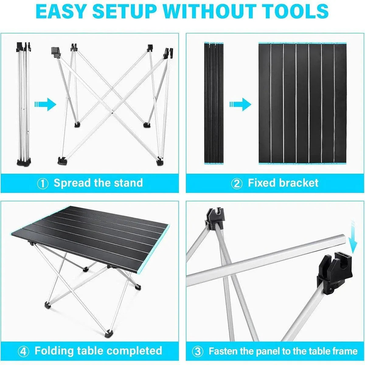 Portable Black Aluminium Folding Camping Table with Carry Bag Picnic BBQ Beach