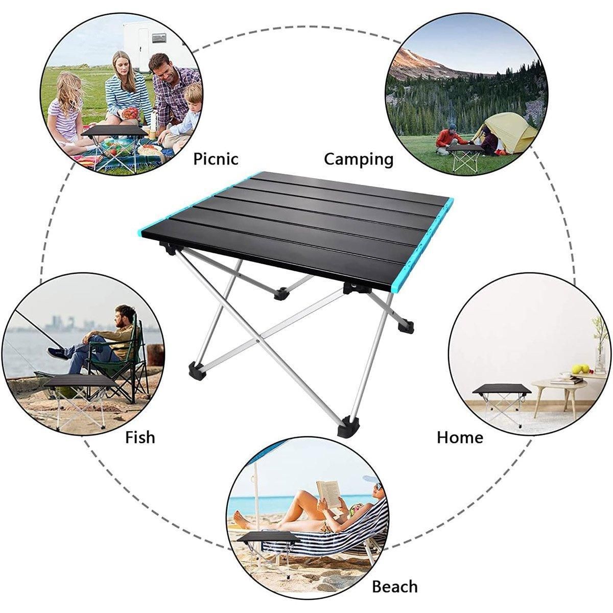 Portable Black Aluminium Folding Camping Table with Carry Bag Picnic BBQ Beach