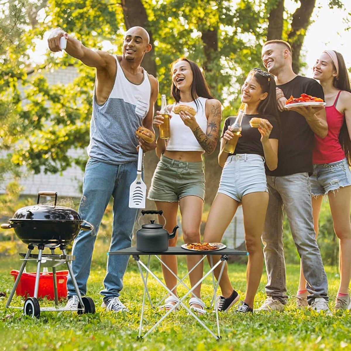 Portable Black Aluminium Folding Camping Table with Carry Bag Picnic BBQ Beach