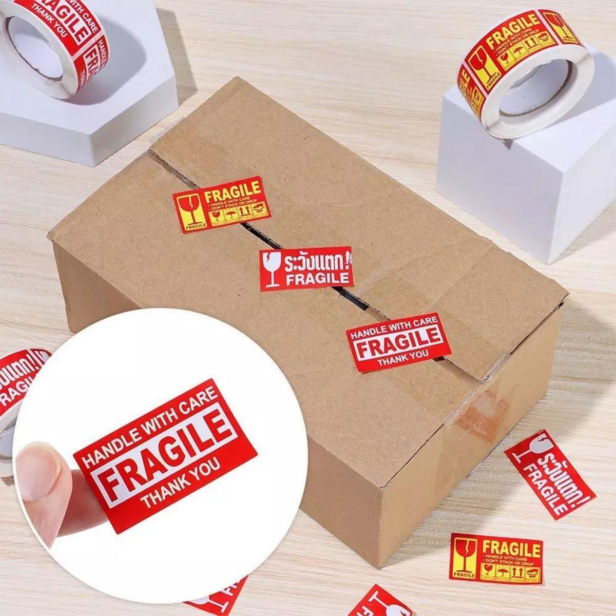 4Rolls Fragile Warning Label Stickers English Caution Handle With Care Packaging