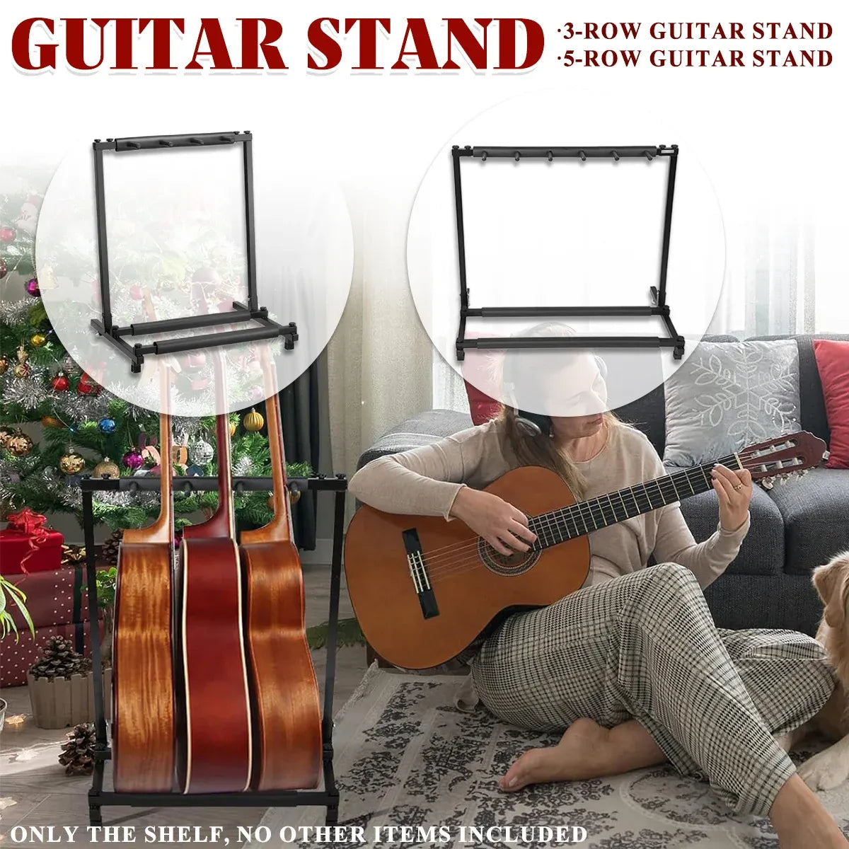 Multi Guitar Stand Guitar Rack Padded Folding Design Hold 3/5 Guitars Adjustable - 3 Guitar Stand