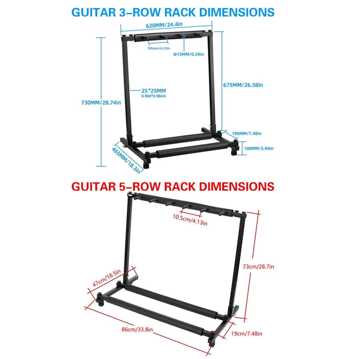 Multi Guitar Stand Guitar Rack Padded Folding Design Hold 3/5 Guitars Adjustable - 3 Guitar Stand