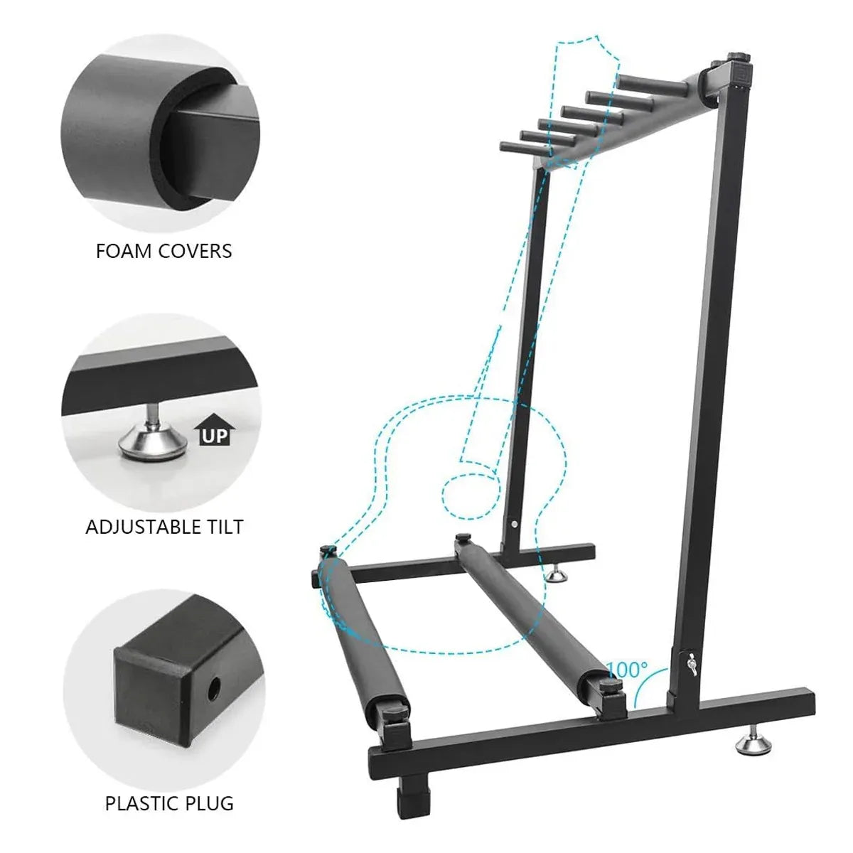 Multi Guitar Stand Guitar Rack Padded Folding Design Hold 3/5 Guitars Adjustable - 3 Guitar Stand