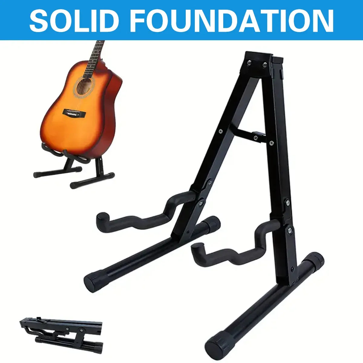 Folding Double Guitar Stand Floor Rack Electric Acoustic Bass Gig Holder Mount