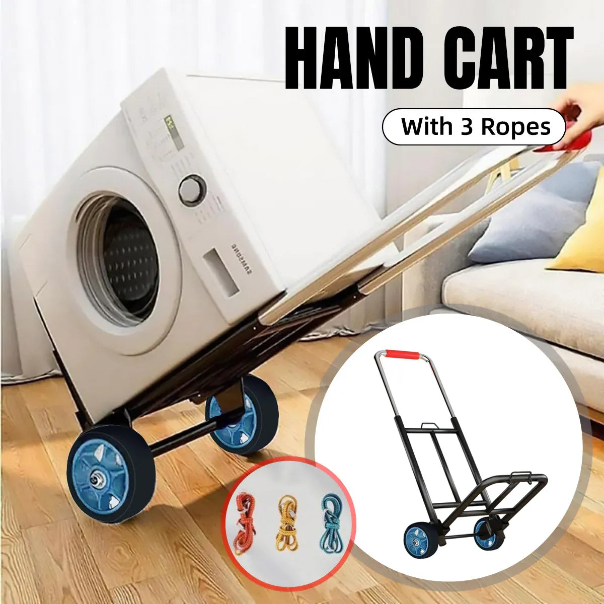 Folding Hand Trolley Heavy Duty Solid Wheel or Stair Climber Tri Wheel for Moving - Flat Ground