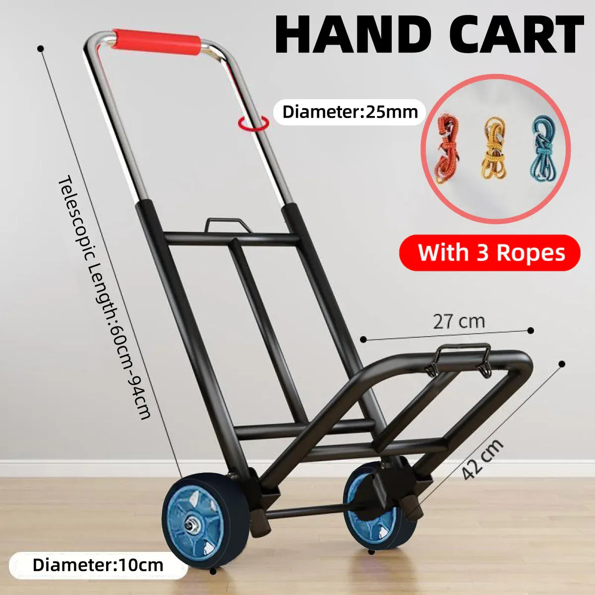 Folding Hand Trolley Heavy Duty Solid Wheel or Stair Climber Tri Wheel for Moving - Flat Ground