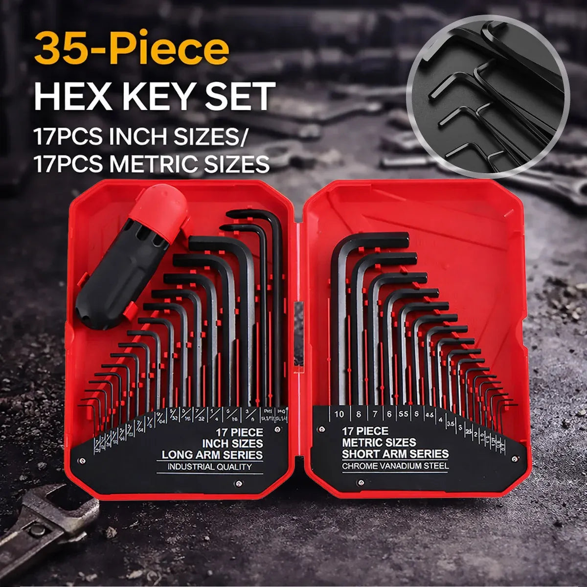 35Pcs L-Shaped Hex Key Wrench Set Allen Key Tool Kit For Home Car Repair Use