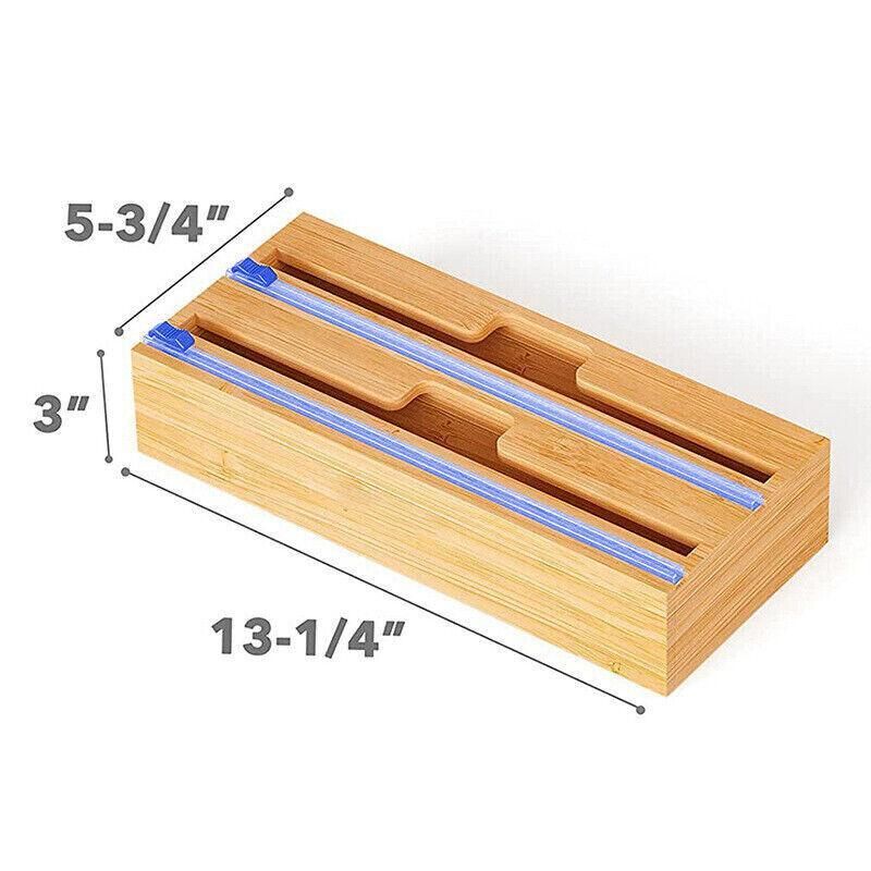 Bamboo Food Wrap Dispenser Cutter Foil Cling Film Storage Holder Box Kitchen Au - M