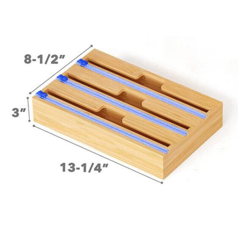 Bamboo Food Wrap Dispenser Cutter Foil Cling Film Storage Holder Box Kitchen Au - M